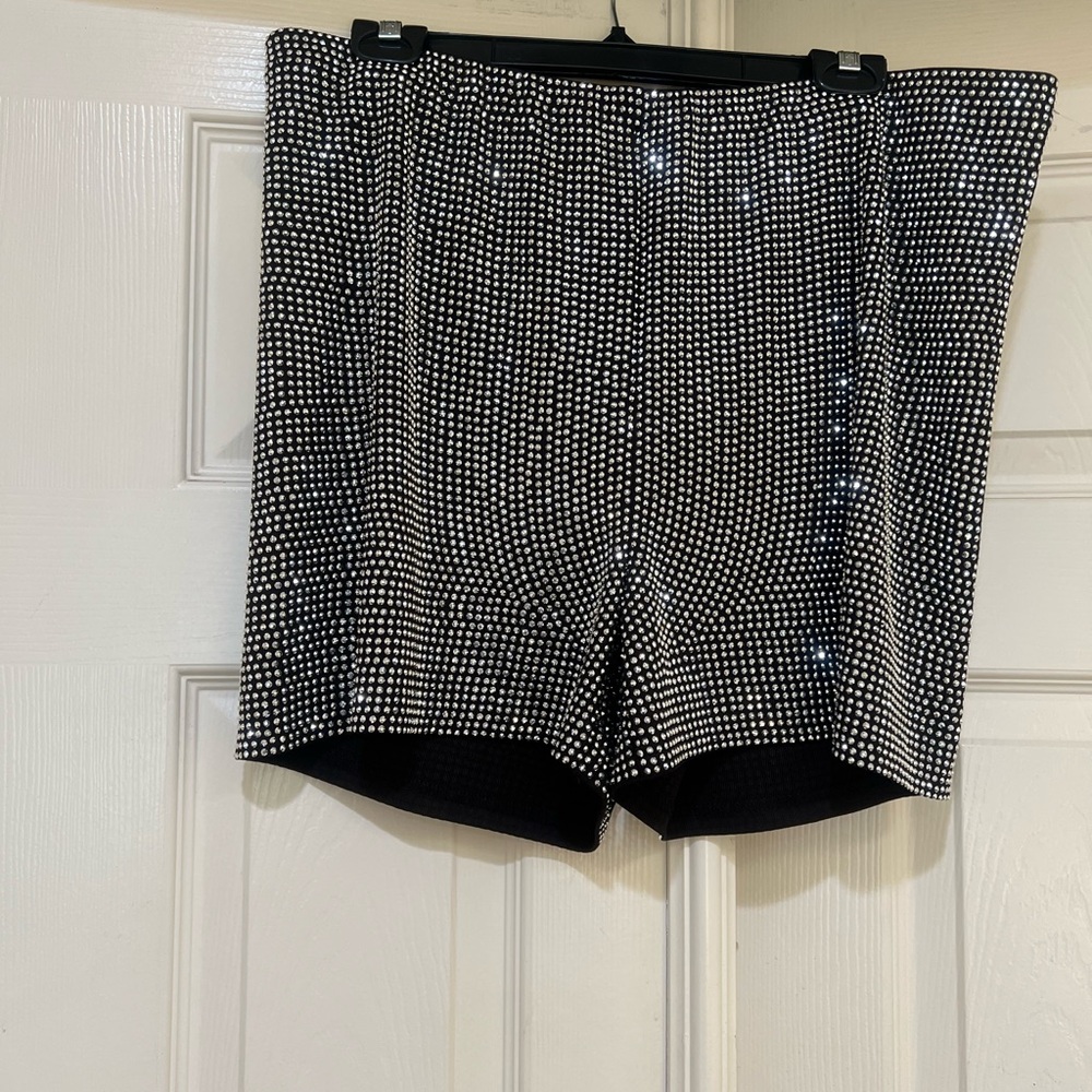 Zenobia women sz 2XL Black Rhinestone Biker Shorts stretch‎ waist